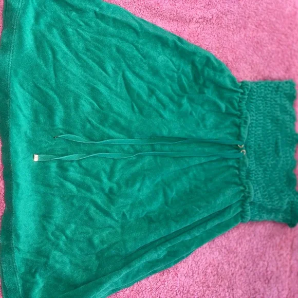 green emerald velvet dress 2000s Y2K JUICY COUTURE Green Cotton Terry Hooded Zip Beach Mini Dress main image 0